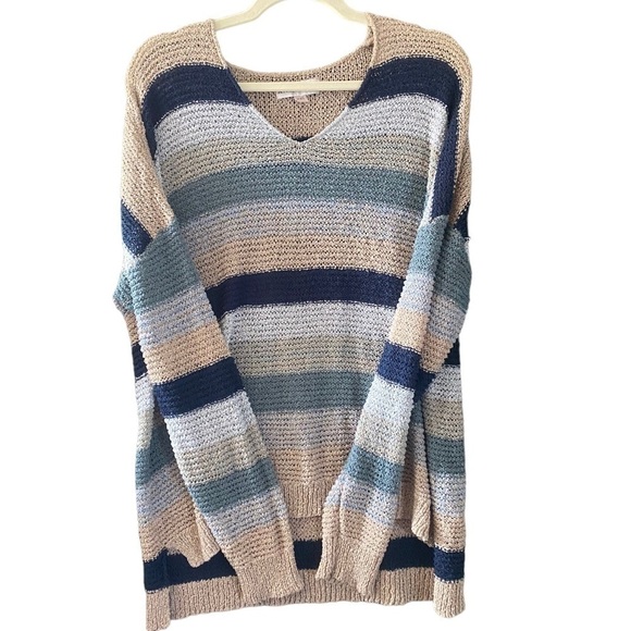 KNOX Rose V-Neck Pullover Textured Sweater Multi Striped XXL - Picture 1 of 7
